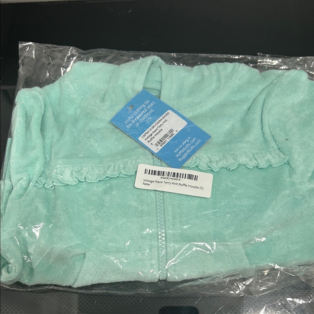 Girls size 5 terry cloth vintage aqua ruffle hoodie zipper jacket